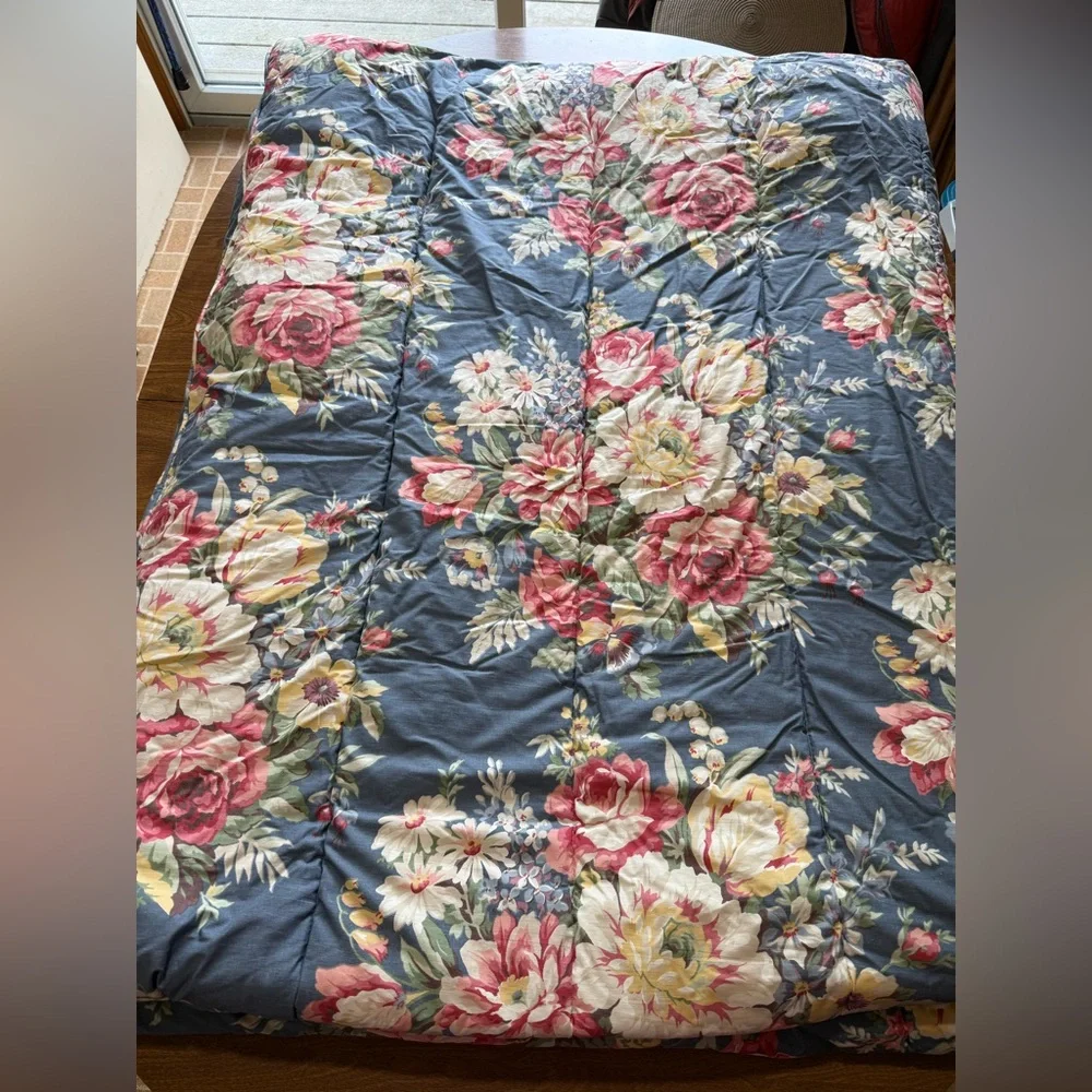 Ralph Lauren KIMBERLY Floral CABBAGE ROSE Twin Comforter Vintage Blue Label